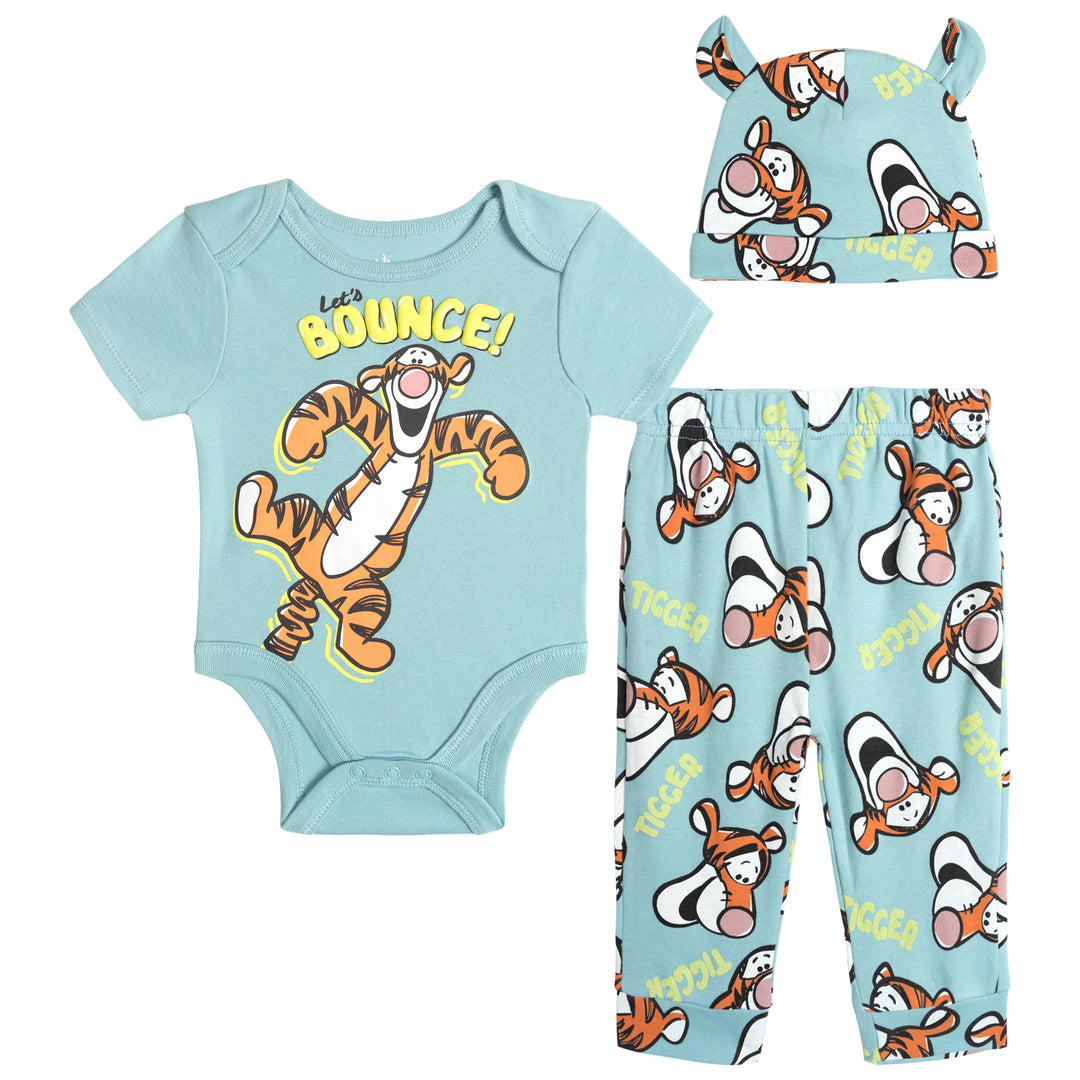 Disney Winnie the Pooh Baby Bodysuit Pants and Hat Set Tigger Sky Blue