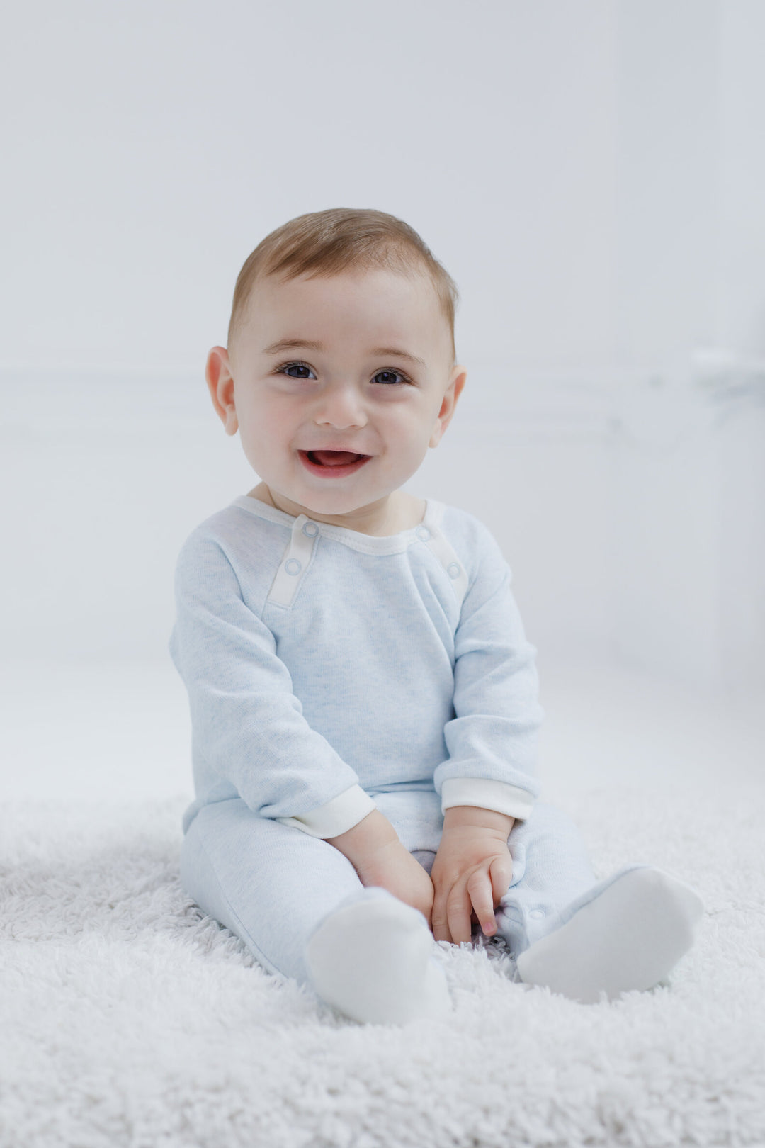 Cozeeme Baby Boy or Girl Footed Sleep N Play Heather Light Blue
