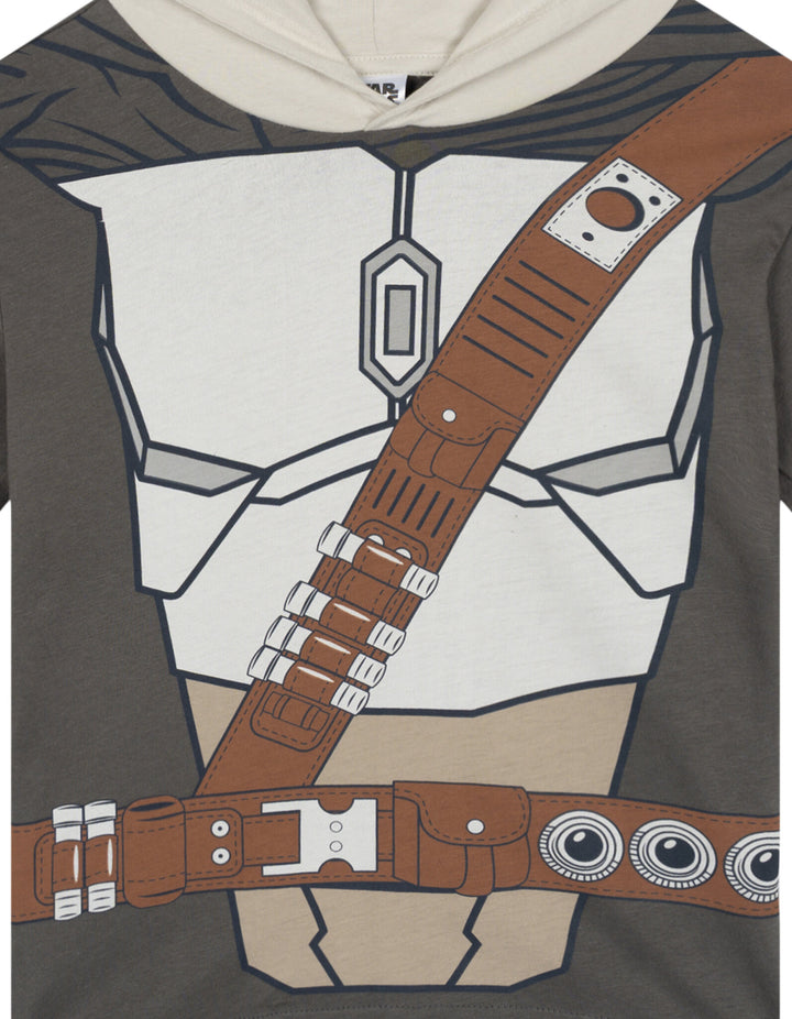 Star Wars The Mandalorian Boys' Cosplay Hooded T-Shirt Grey