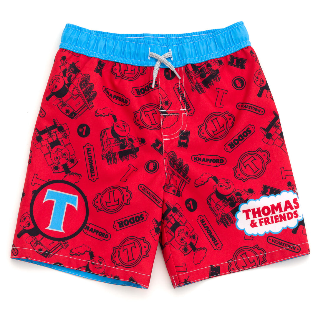 Thomas & Friends Boys' Swimwear 2-Piece Rash Guard and Swim Trunks Set Blue Red