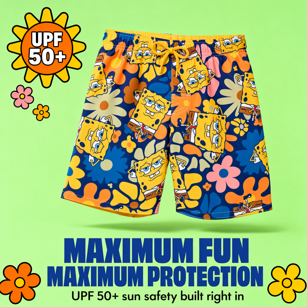 SpongeBob SquarePants Boys' Swim Trunks Navy Floral