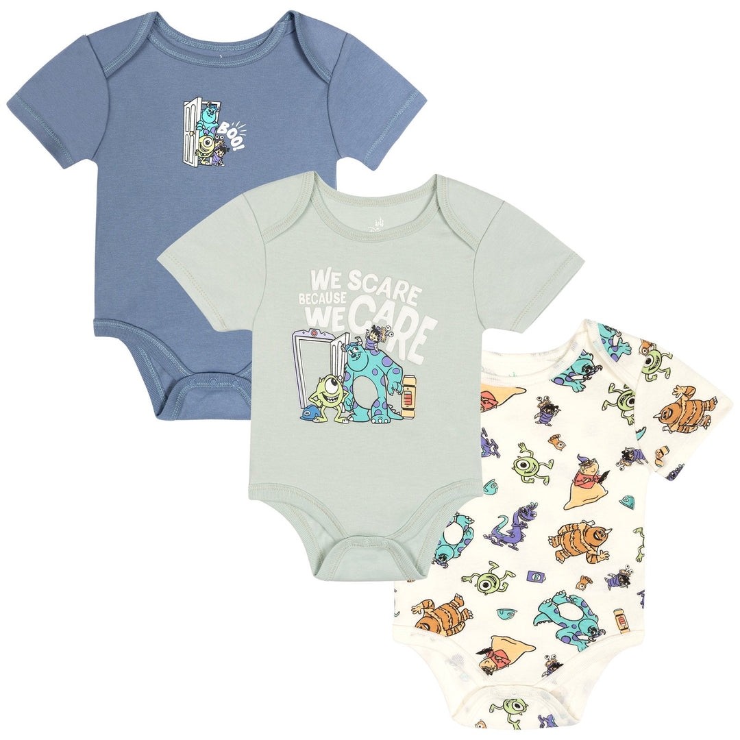 Monsters Inc. Baby 3-Pack Short Sleeve Bodysuits Mint Blue Inc