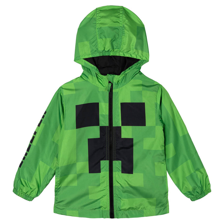 Minecraft Creeper Boys' Plush Lined Hooded Windbreaker Jacket Green