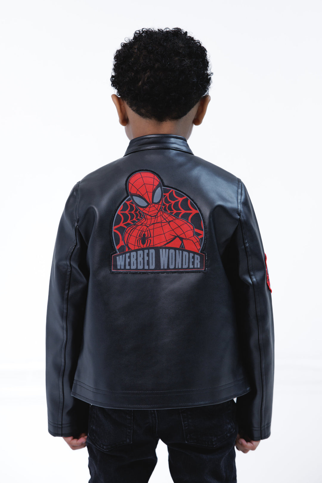 Marvel Spider-Man Boys' Zip-Up Leather Jacket Black Red
