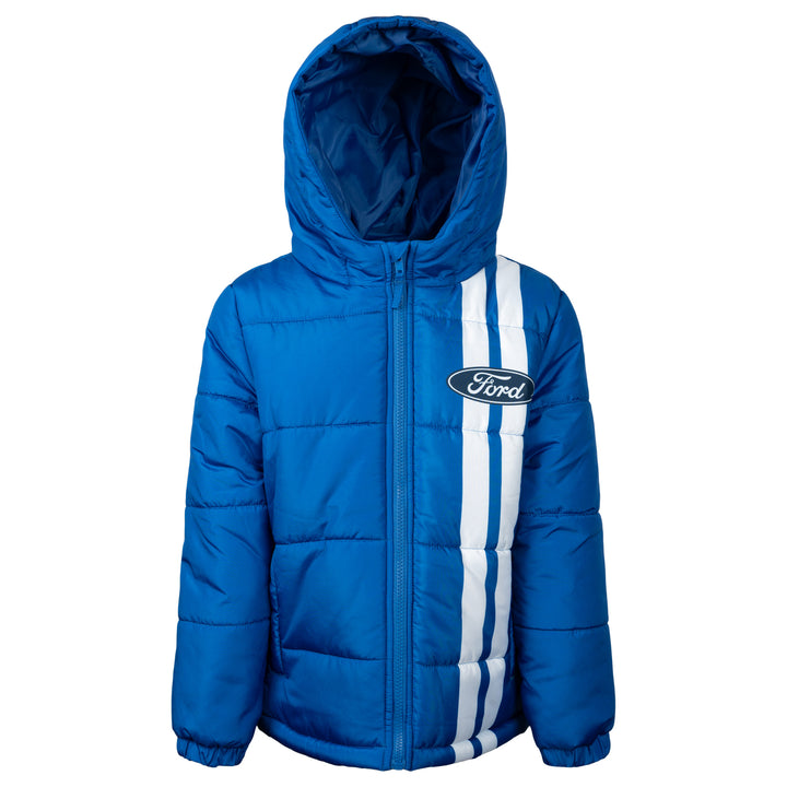 Ford Mustang Boys' Racing Hooded Puffer Jacket Royal Blue
