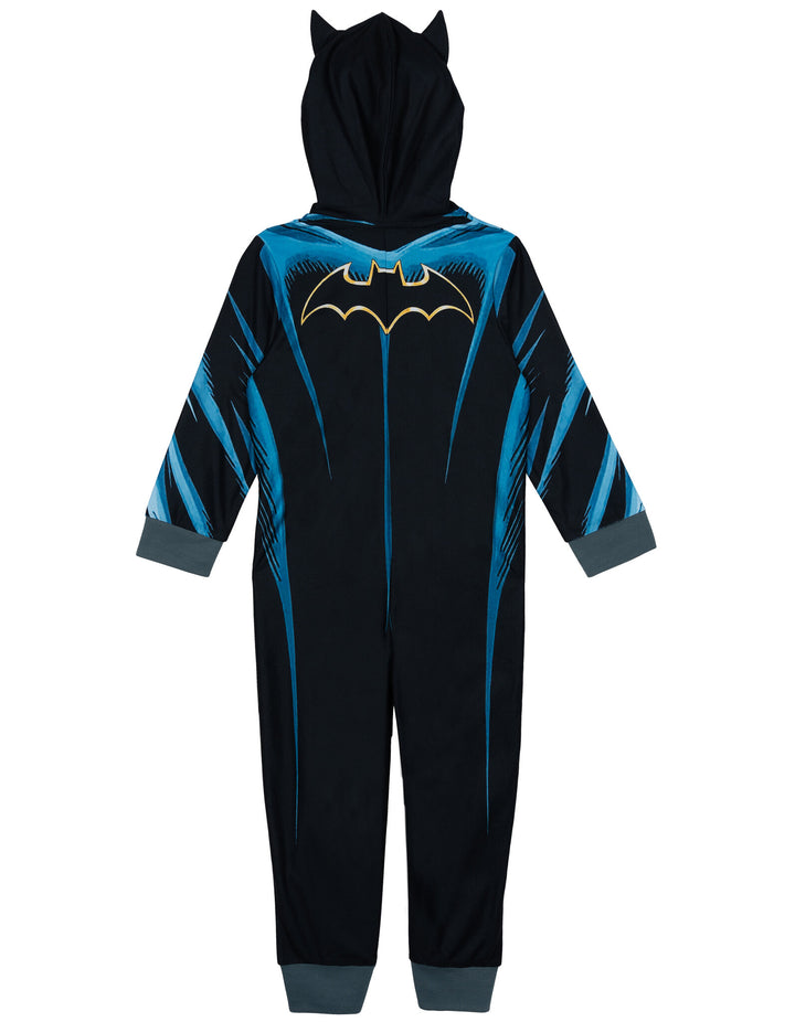 DC Comics Justice League Batman Boys' Cosplay Hooded One Piece Pajama Black
