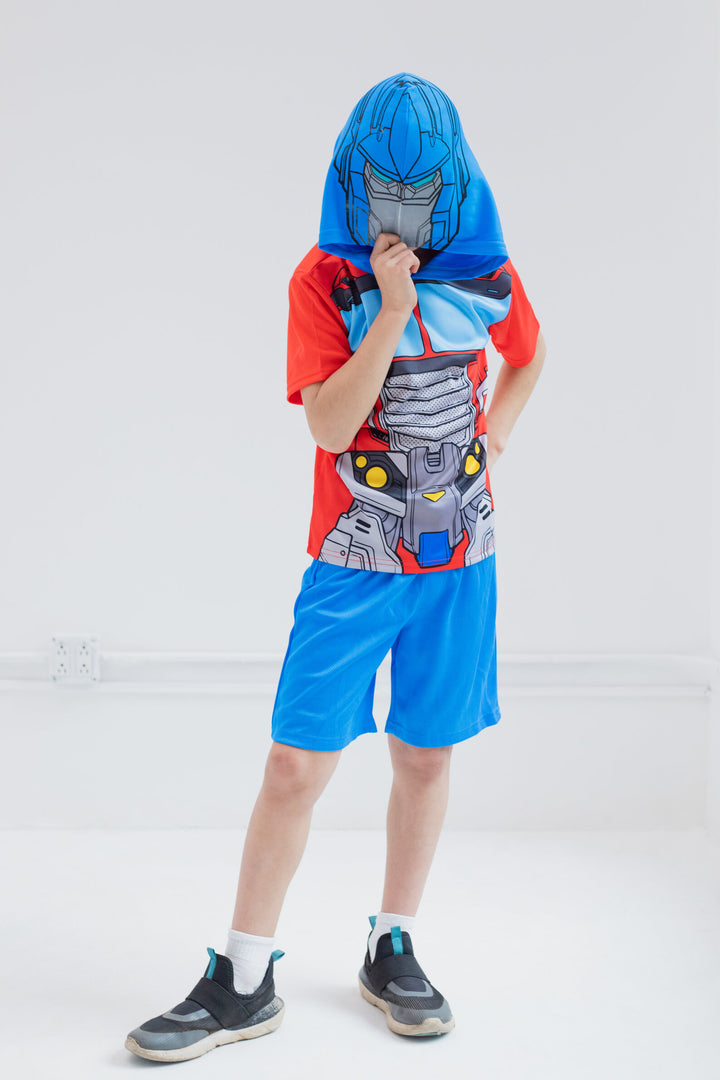 Transformers Optimus Prime Cosplay Hooded Tee and Shorts Set Blue Red