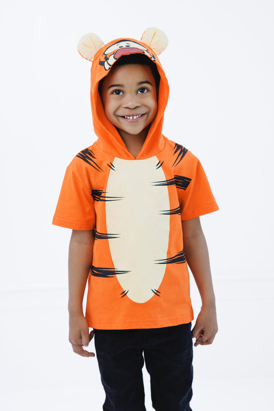 Disney Winnie the Pooh Tigger Boys' Cosplay Short Sleeve Hooded T-Shirt Orange Black