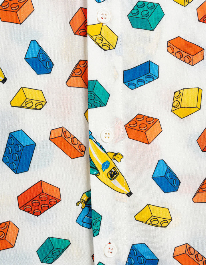 LEGO Adult Men or Women Short Sleeve Button Down Shirt Bricks White