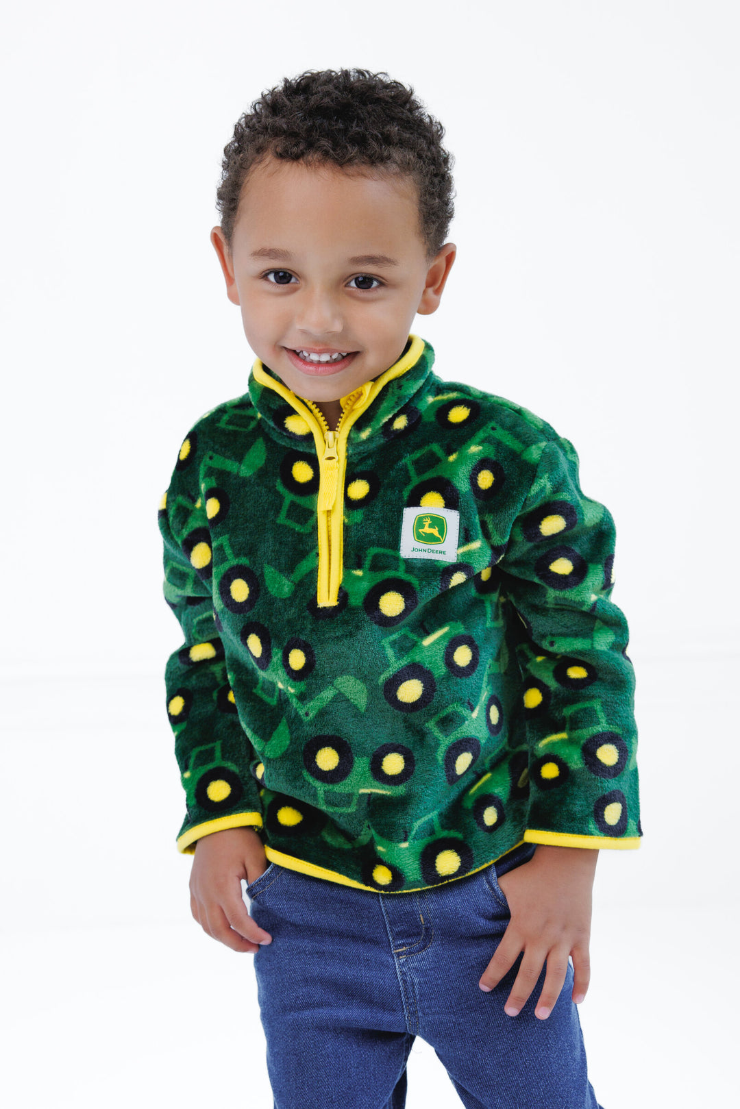 John Deere Boys' Fleece Quarter-Zip Sweatshirt Dark Green Yellow