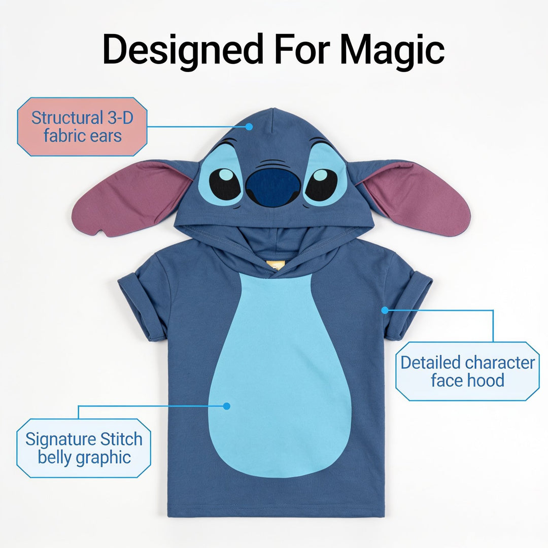 Lilo & Stitch Men's Cosplay Hooded T-Shirt Dark Blue