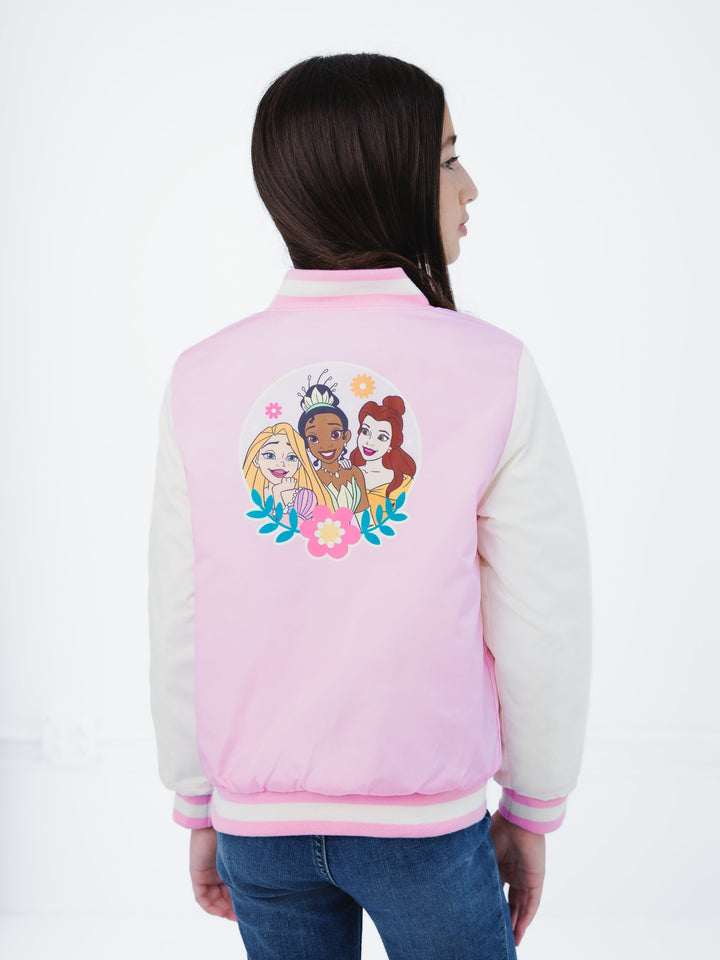Disney Princess Girls' Varsity Bomber Jacket Pastel Pink