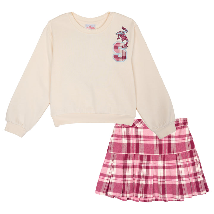Marvel Spider-Man Girls' Fleece Sweatshirt and Pleated Skirt Set Pink Plaid