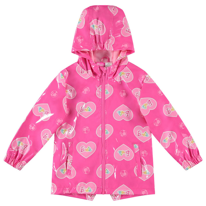 Barbie Girls' Hooded Rain Jacket Pink Hearts
