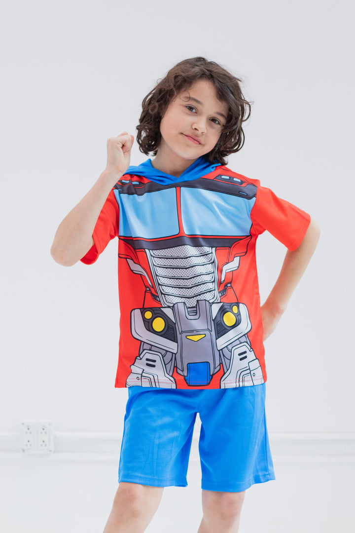 Transformers Optimus Prime Cosplay Hooded Tee and Shorts Set Blue Red