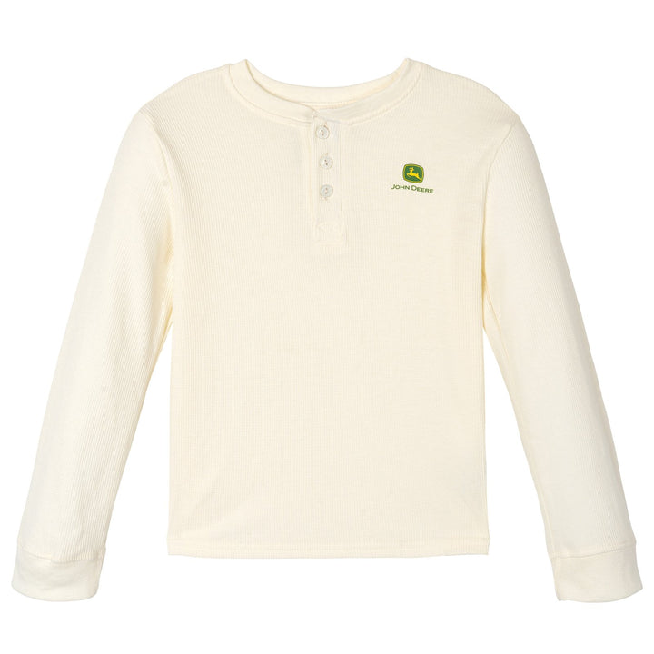 John Deere Boys' Waffle Knit Henley Shirt Tusk Off White