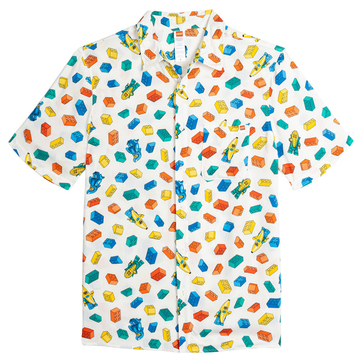 LEGO Adult Men or Women Short Sleeve Button Down Shirt Bricks White