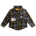 John Deere Boys' Fleece Lined Shacket Grey Yellow Plaid