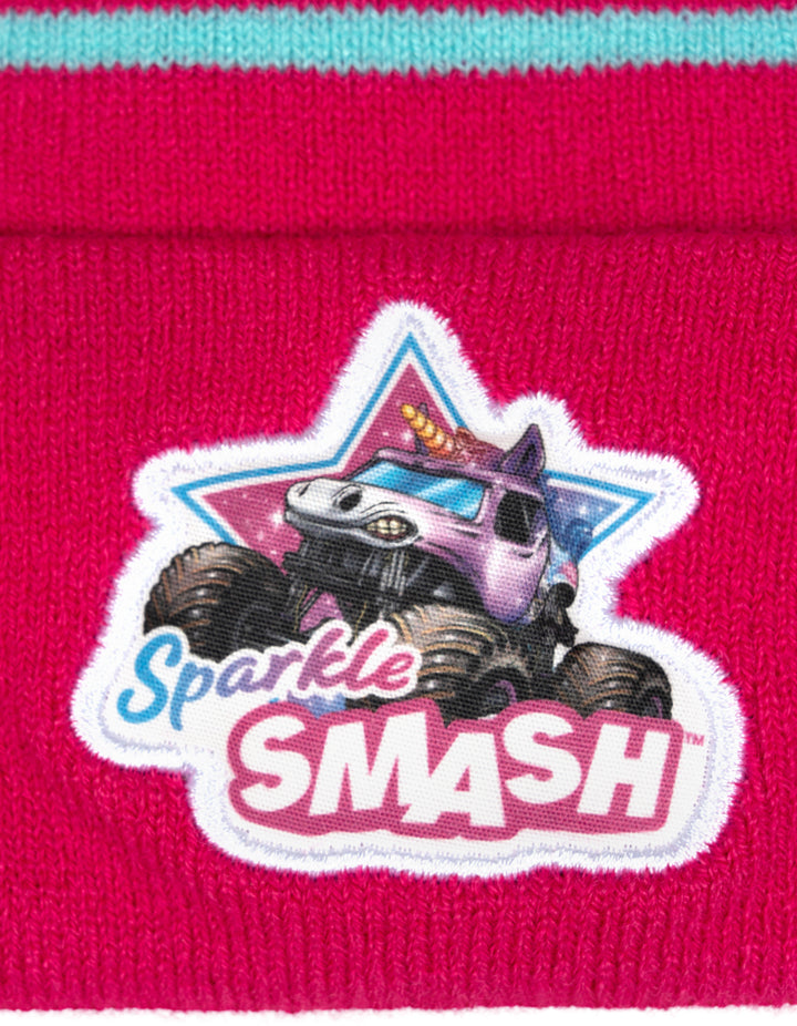 Monster Jam Sparkle Smash Girls' Knit Beanie Hat Pink