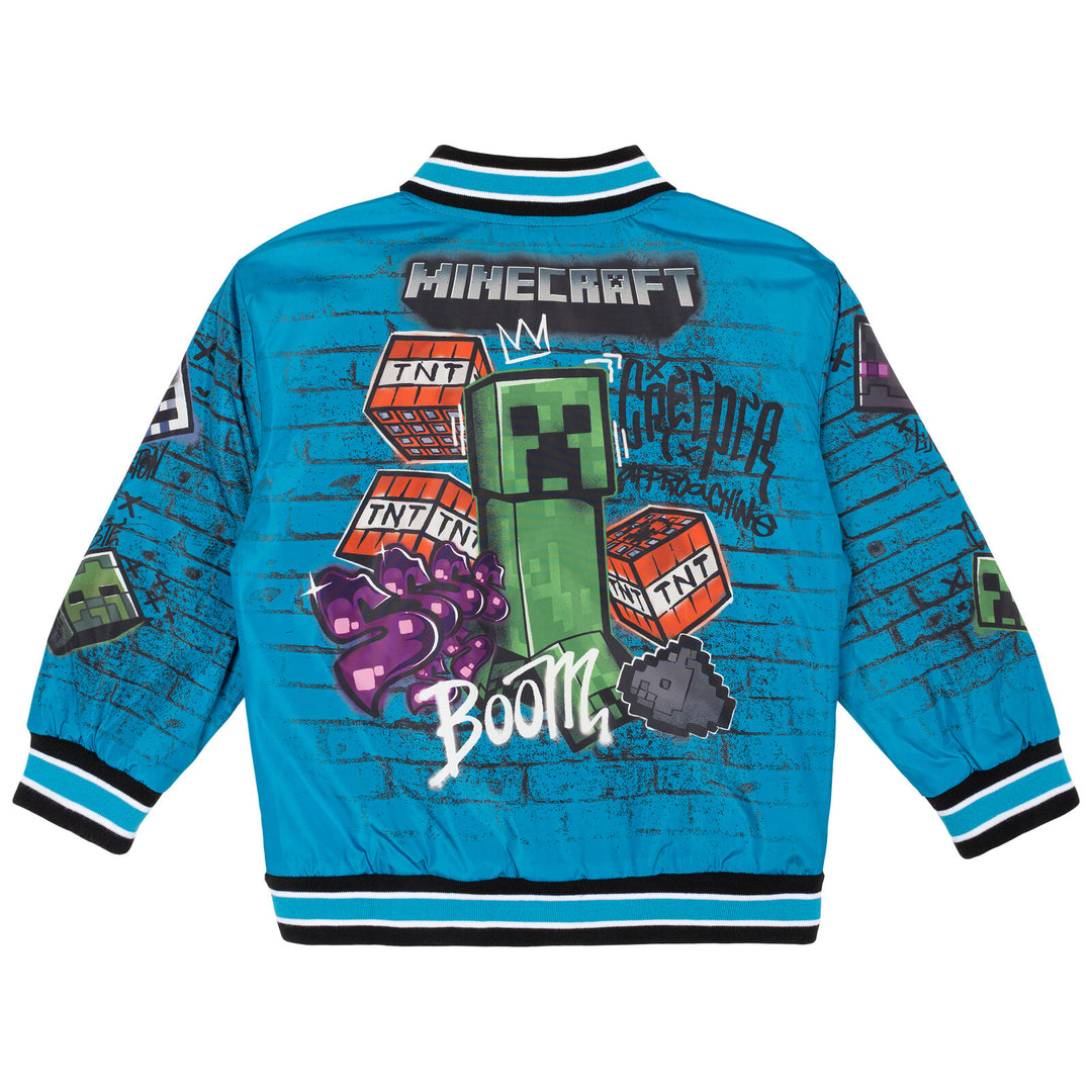 Minecraft Boys' Varsity Bomber Jacket Teal Black