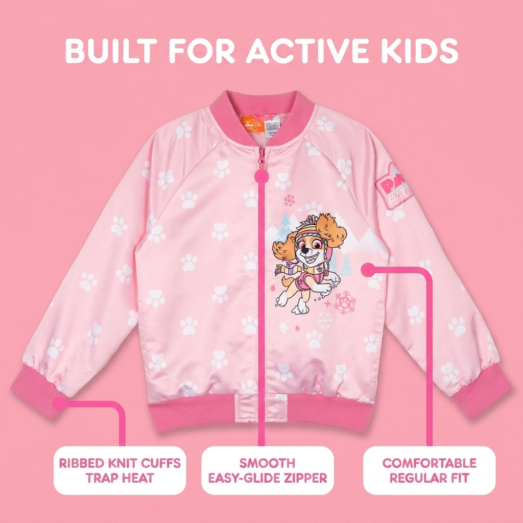 Paw Patrol Girls' Bomber Jacket Iridescent Pink Skye