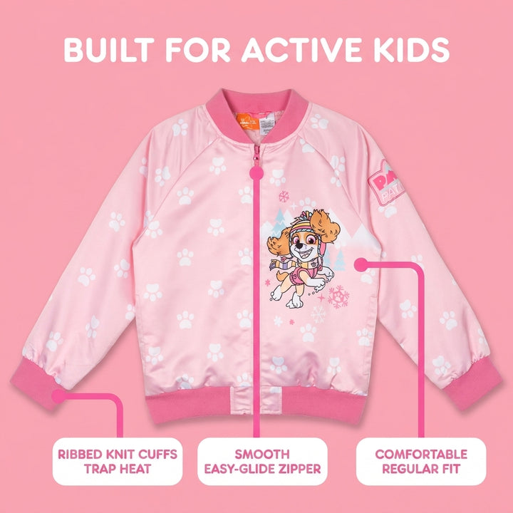 Paw Patrol Girls' Bomber Jacket Iridescent Pink Skye
