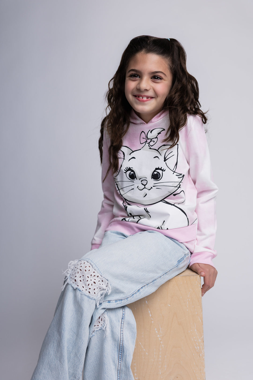 Disney The Aristocats Marie Girls' Fleece Pullover Hoodie Pink Tie Dye