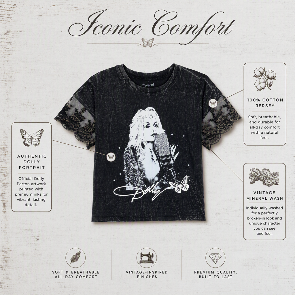 Dolly Parton Girls' Short Sleeve T-Shirt Mineral Black