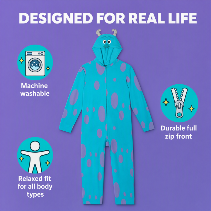 Monsters Inc. Sulley Men's Cosplay Hooded One Piece Teal Blue