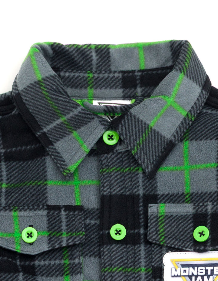 Monster Jam Grave Digger Boys' Button Front Shacket Green