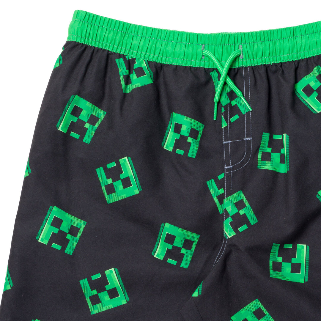 Minecraft Creeper Boys' Quick Dry Swim Trunks Black Green
