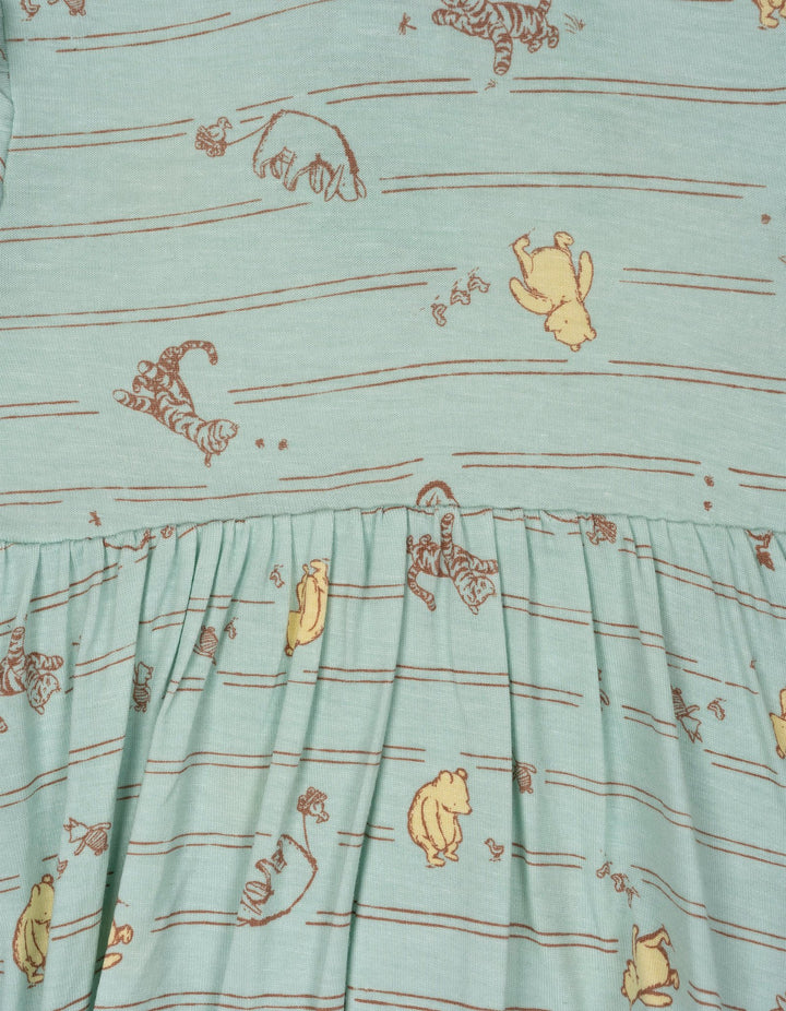 Disney Winnie the Pooh Baby Girls' Viscose Short Sleeve Bodysuit Dress Blue