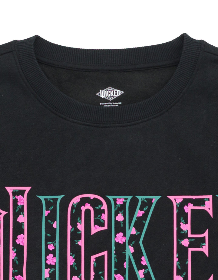 Wicked Women's Fleece Crewneck Pullover Black Floral