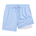 Dreamwave Men's Compression Liner Swim Trunks with Phone Pocket 7 inch Inseam Anti Chafing Blue White Stripe