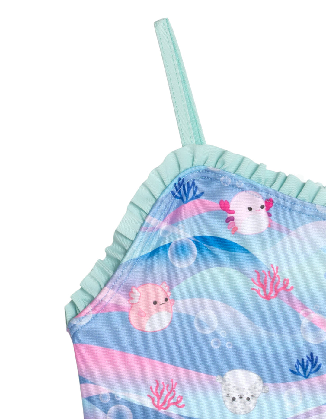 Squishmallows Girls' One Piece Swimwear Aqua Blue Pink Wave