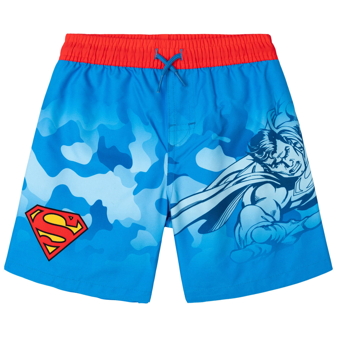 DC Comics Justice League Superman Cosplay Rash Guard and Swim Trunks Set Red