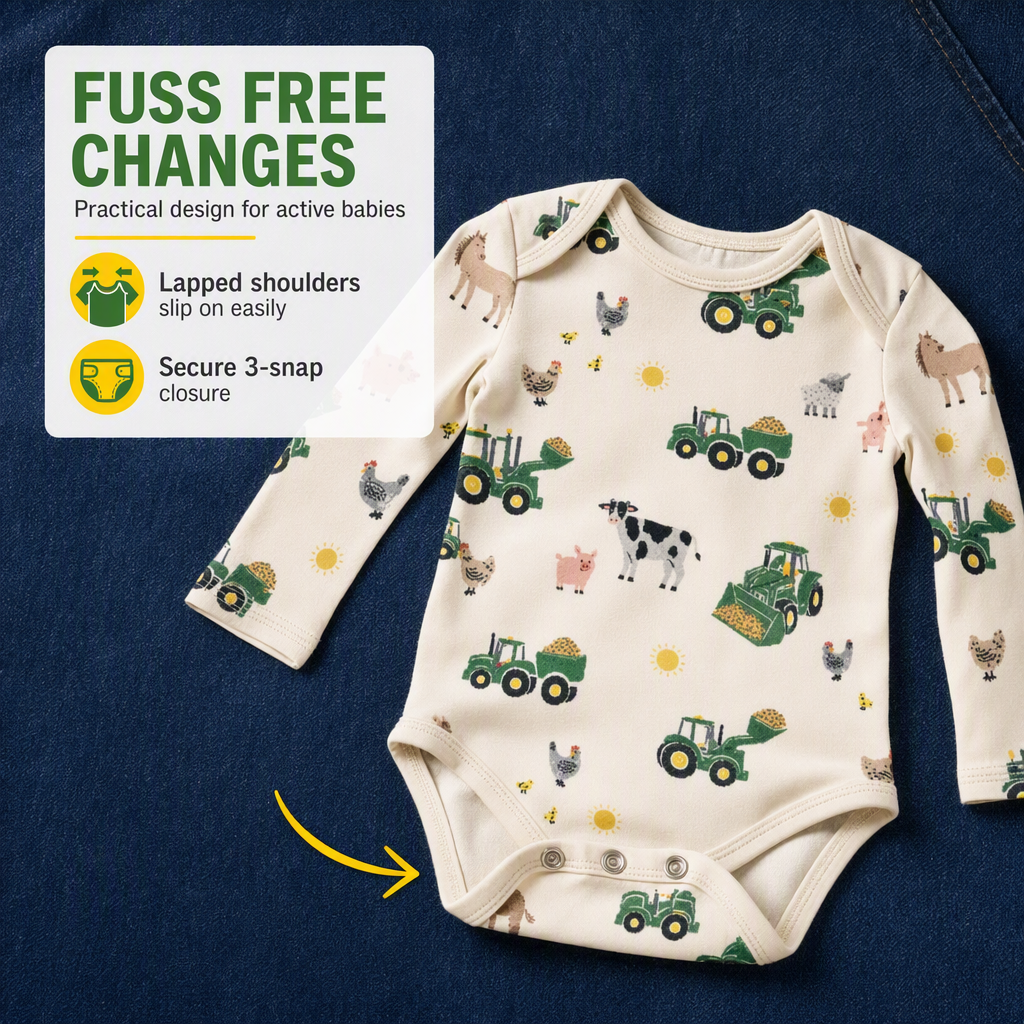 John Deere Baby Boys' 2-Piece Bodysuit and Overalls Set Khaki Cream
