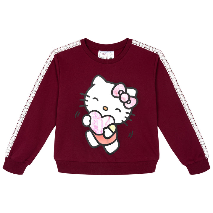 Hello Kitty Girls' Fleece Sweatshirt and Pants Set Deep Burgundy