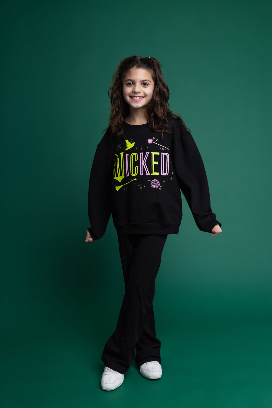 Wicked 2-Piece Fleece Sweatshirt and Flare Leggings Set Black Neon Sparkle