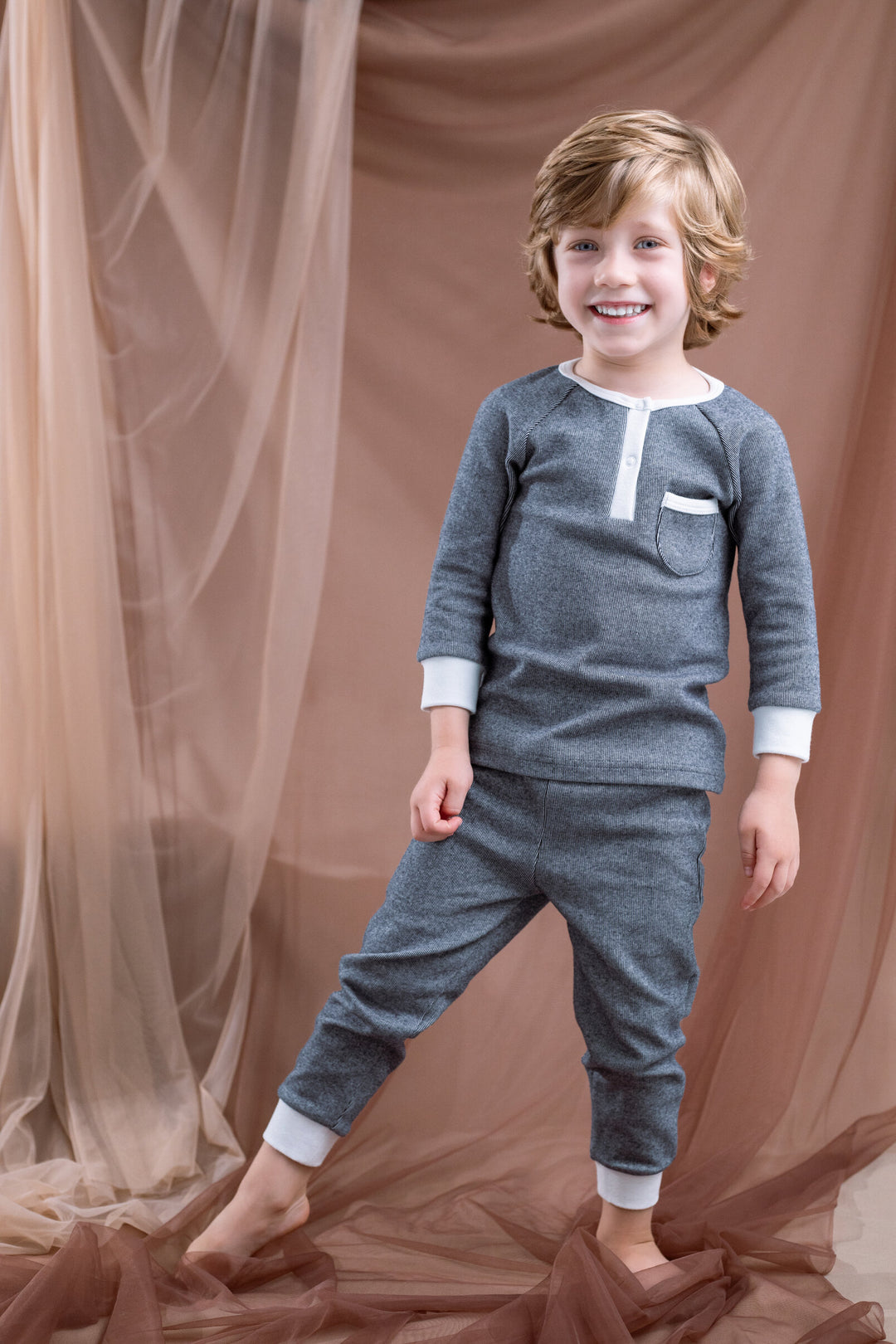 Cozeeme Boys' Loungewear 2-Piece Tee and Pants Set Navy White Stripe