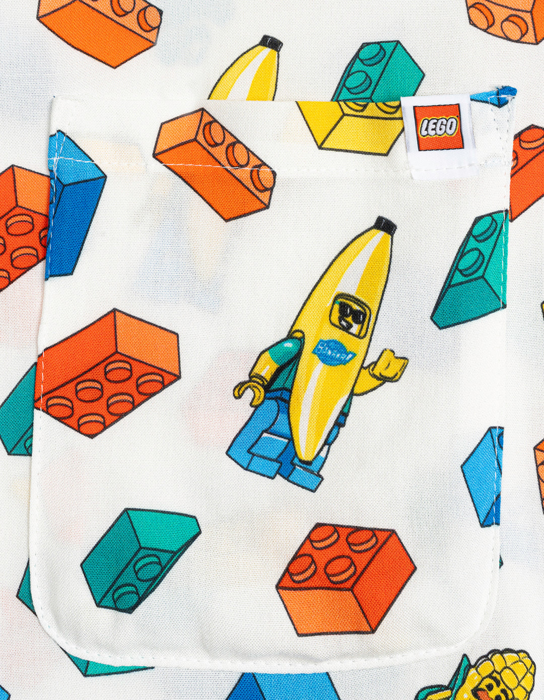 LEGO Adult Men or Women Short Sleeve Button Down Shirt Bricks White