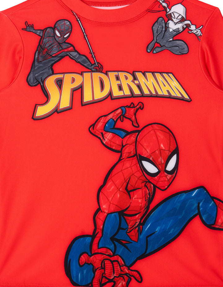 Marvel Spider-Man Boys' Long Sleeve Rash Guard and Swim Trunks Set Red Navy
