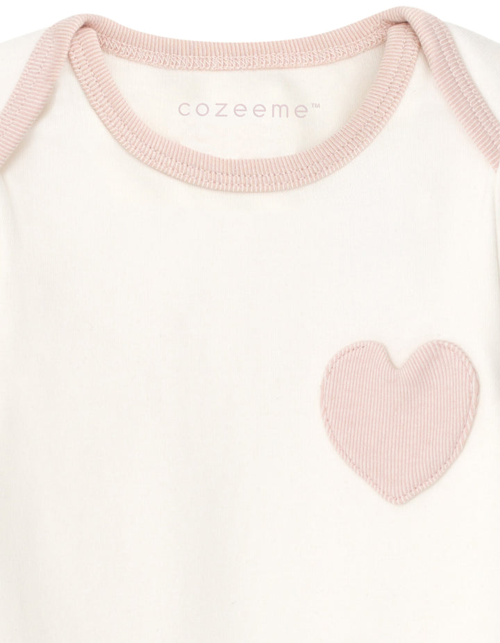 Cozeeme Baby Girls' Footed One Piece Sleep N' Play Ivory Pink Heart