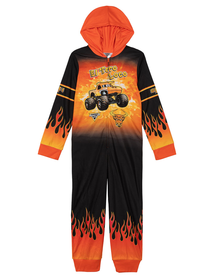 Monster Jam El Toro Loco Boys' Fleece Hooded One Piece Orange