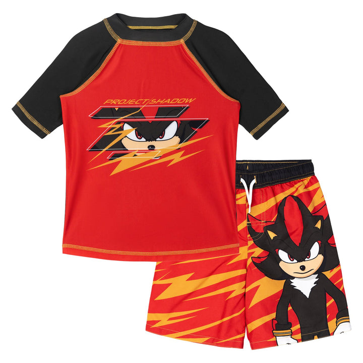 SEGA Sonic the Hedgehog Shadow 2-Piece Rash Guard and Swim Trunks Set Red Black