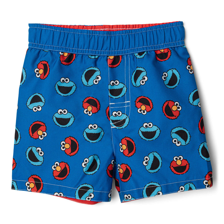 Sesame Street 2-Piece Swimwear Rash Guard and Swim Trunks Set Elmo Red Blue