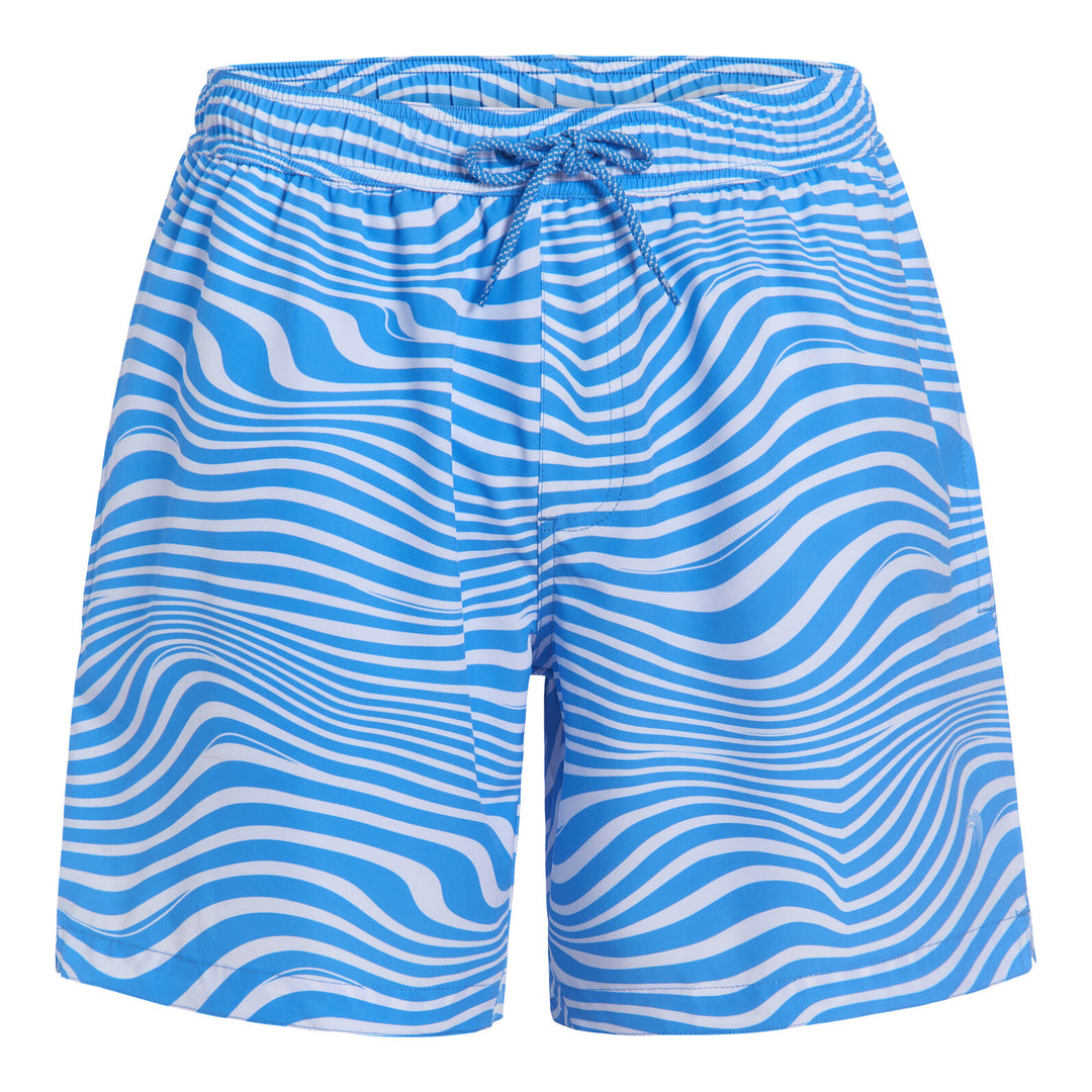 Dreamwave Men's Compression Liner Swim Trunks with Phone Pocket 7 inch Inseam Anti Chafing Blue White Waves