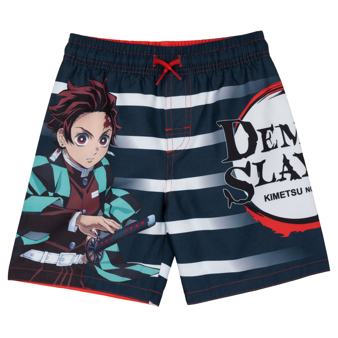 Demon Slayer Tanjiro Kamado Boys' UPF 50+ Rash Guard and Swim Trunks Navy Red