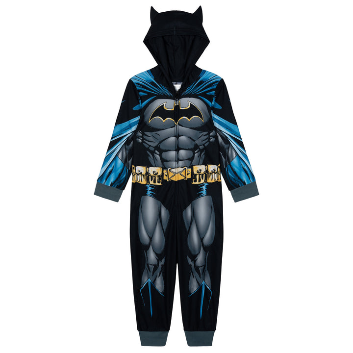 DC Comics Justice League Batman Boys' Cosplay Hooded One Piece Pajama Black