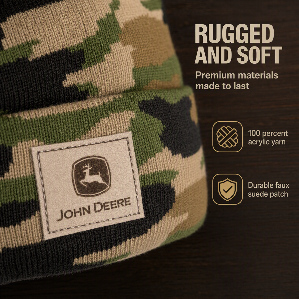 John Deere Boys' Knit Beanie Hat Green Camouflage